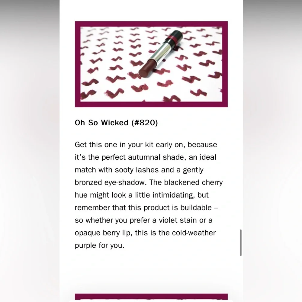 RIMMEL The Only One Lipstick No.820 Oh So Wicked New 0.11 oz Blackened Cherry‎